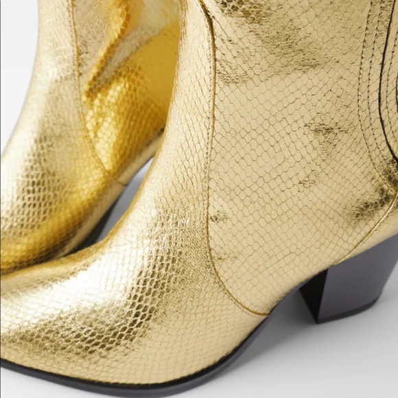NWT Zara Gold Animal Print Metallic Heeled Boot - Picture 4 of 4